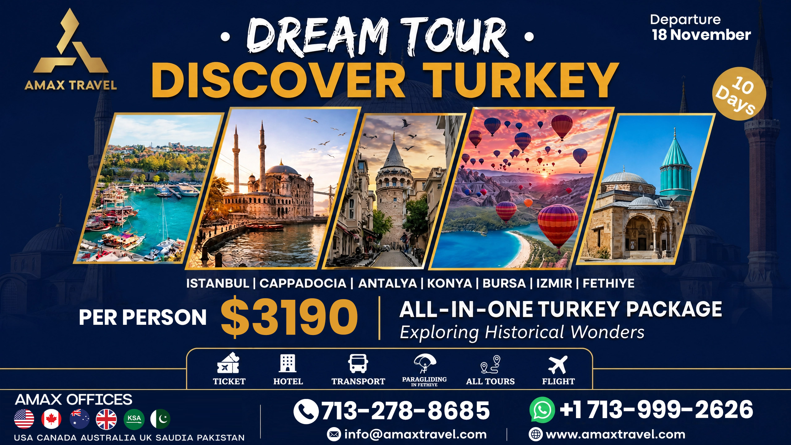 Turkey tour packages from the USA - Istanbul, Cappadocia and Antalya 10-day all-inclusive trip
