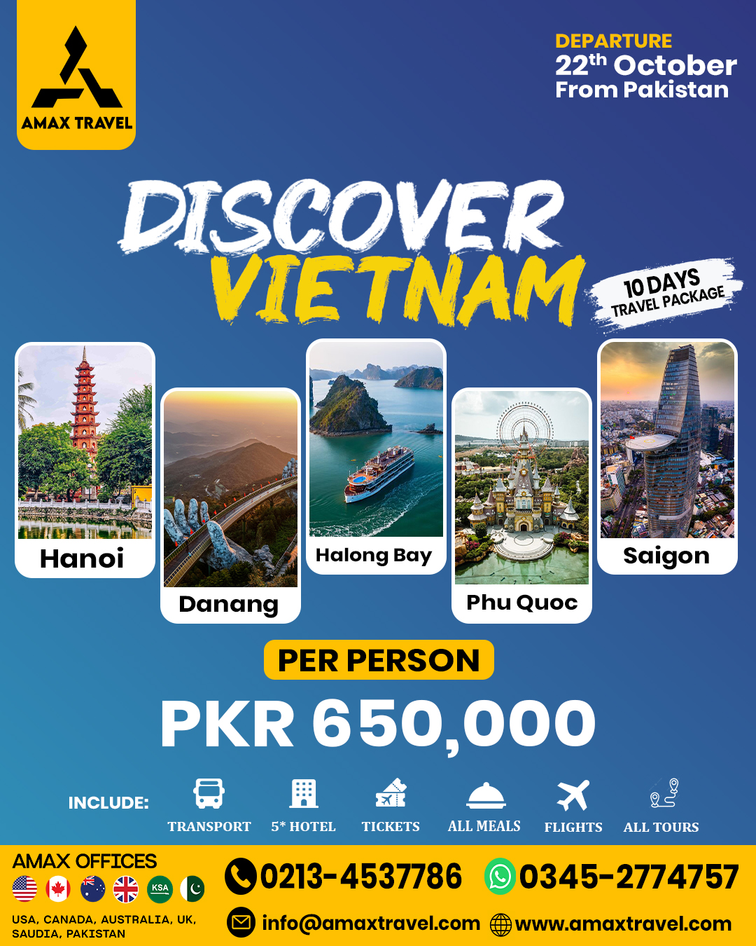 Vietnam tour package from Pakistan - PKR 650,000 per person flyer